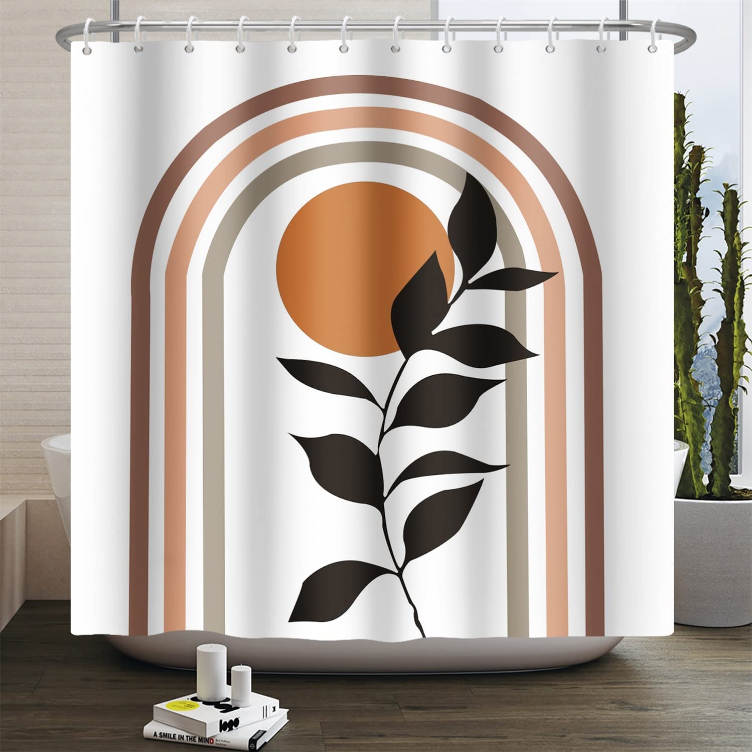 Boho Mid Century Shower Curtain Modern Abstract Geometric Aesthetic