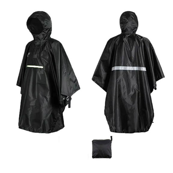 AUQ 2Pcs Rain Poncho Adjustable Drawstring Rain Ponchos For Adults,Waterproof PU-Coated Ponchos Adult For Camping And Hiking Adventures,Black