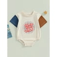 thumbnail image 2 of Wassery Baby Boys Girls 4th of July Outfits 3M 6M 12M 18M Infant Girls Summer Romper Short Sleeve Letter Print Contrast Color Playsuit, 2 of 8