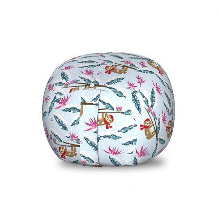 Funny Sloth Storage Toy Bag Chair  Strelitzia Flower Snowy Climate Palm Tree Leaves Rhythmic Pattern  Stuffed Animal Organizer Washable Bag  Large Size  Pale Blue Multicolor  by Ambesonne