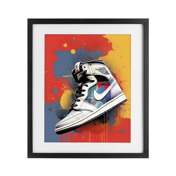 Stupell Industries Contemporary Shoe With Colorblock Background Black Framed Print Under Glass, 17 x 21, by Creative Studio