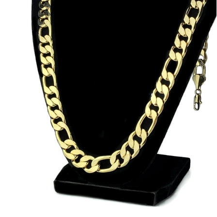 Mens 18K Gold Plated Figaro Link Chain 30" Inch Long x 12MM Wide Necklace