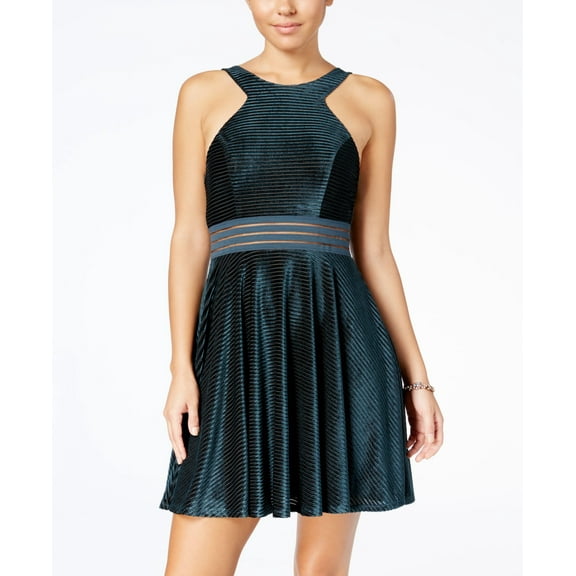 City Studios Juniors Illusion Waist Velvet Dress Teal 13