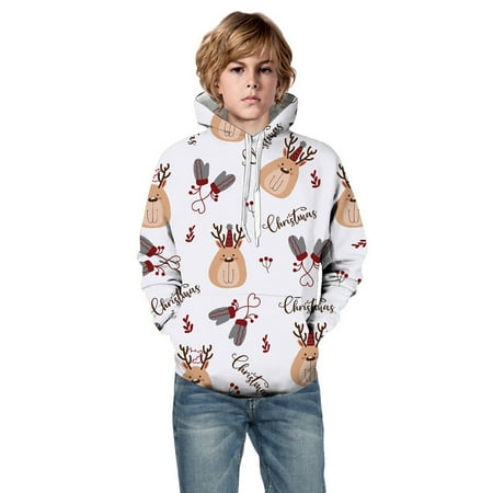 

Kids Sweatshirt Boys Girls Unisex 3D Christmas Reindeer Printed Pullover with Pocket Girls Boys Hoodies