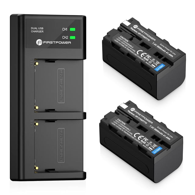 Batería FirstPower NP-F750 (paquete de 2, 5600 mAh) con cargador Sony
