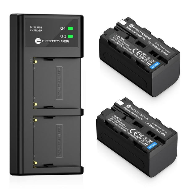 Batería FirstPower NP-F750 (paquete de 2, 5600 mAh) con cargador Sony