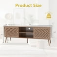 thumbnail image 2 of 61” Wood TV Stand, Entertainment Center with 3 Storage Cubes, Sliding Doors, Mid Century Modern TV Cabinet for 65 70 inch TV, Rattan Media Console Table for Room Home Office Decoration, Walnut, 2 of 7