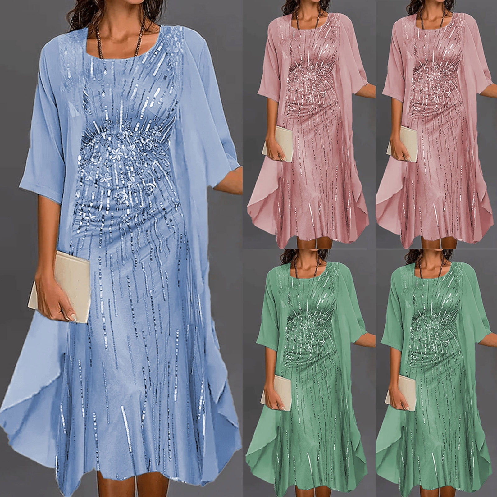 qolati Summer Dresses for Women 2023 Flowy Floral Print Twopiece Set