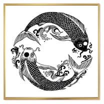 Designart 'China Koi Fish In Chinoiserie Style III' Nautical & Coastal Framed Canvas Wall Art Print