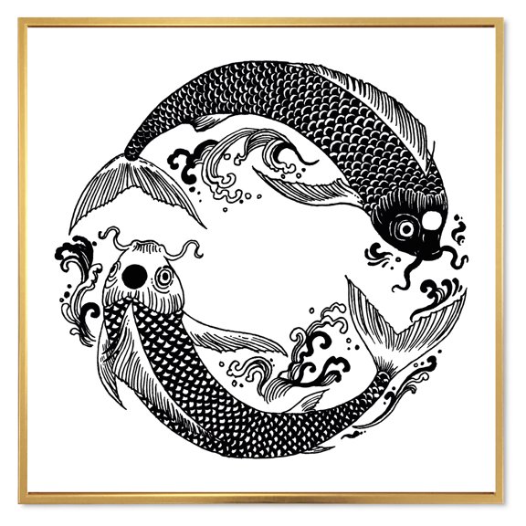 Designart 'China Koi Fish In Chinoiserie Style III' Nautical & Coastal Framed Canvas Wall Art Print