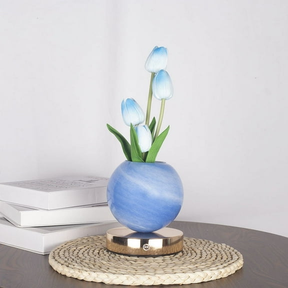 Simulation Flower Bouquet Tulip Desk LED Night Light， for Home Living Room Decor Artificial Flower with Vase Table Centerpieces for Birthday Holiday Party Wedding Room Decoration (Blue)
