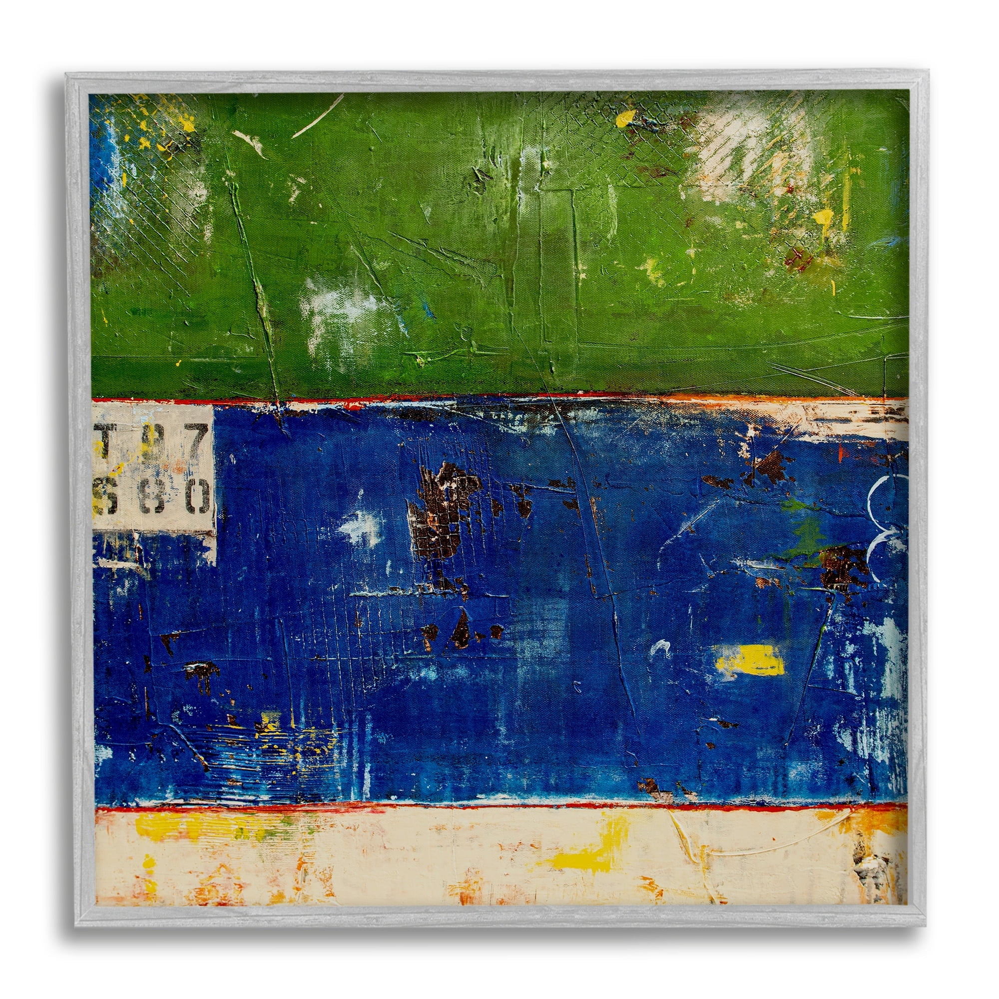 Stupell Industries Green Blue Striped Street Style Stencil Rustic Abstract Painting Gray Framed Art Print Wall Art, Design by Erin Ashley
