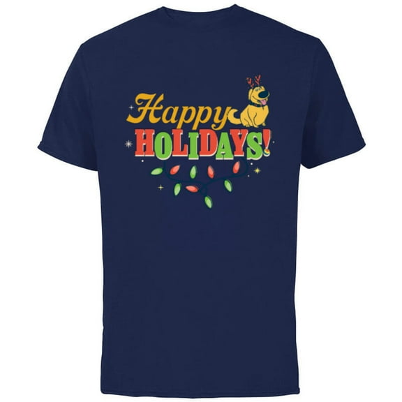 Disney and Pixar’s Up Dug Christmas Lights Happy Holidays - Short Sleeve Cotton T-Shirt for Adults - Customized-Navy