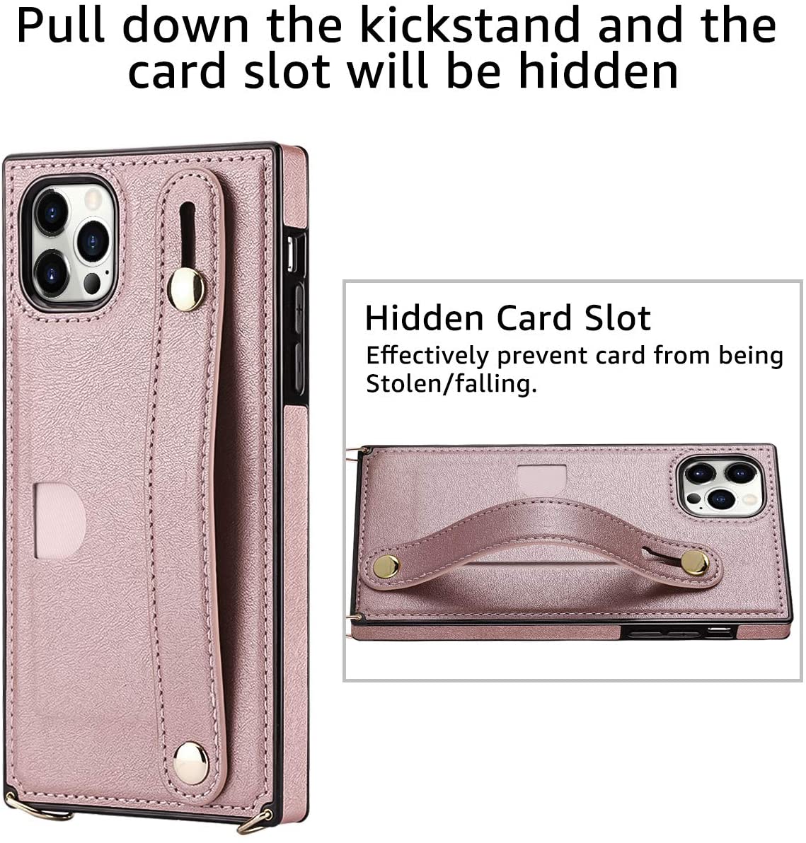 Compatible with iPhone 12 Pro Max Case-Wallet Case with Card Holder Kickstand Lanyard Neck Strap Adjustable Necklace Protective Cover Compatible with iPhone 12 Pro Max 6.7 inch 5G Rose Gold - image 3 of 3