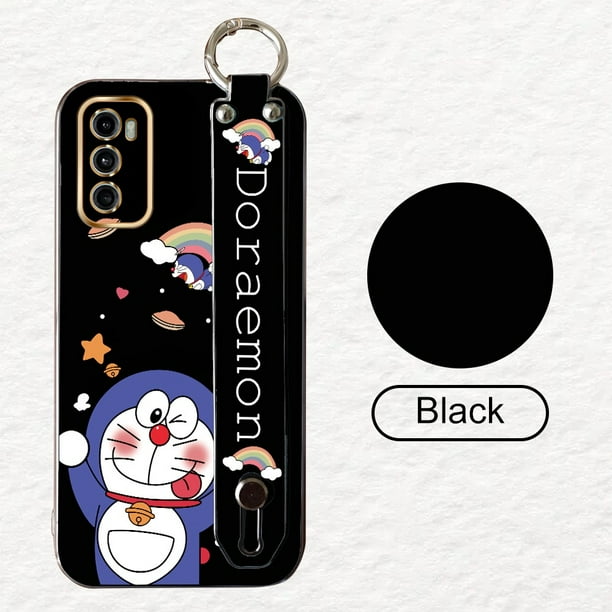 (Con Pulsera) Para Motorola Moto G60 G50 G30 E6s 2020 E7 Power Edge 20 Dibujos Animados Lindo Arco Iris Doraemon Patrón Cubierta Suave Borde Cuadrado Carcasa De Lujo Chapado En TPU Funda Para Teléfono