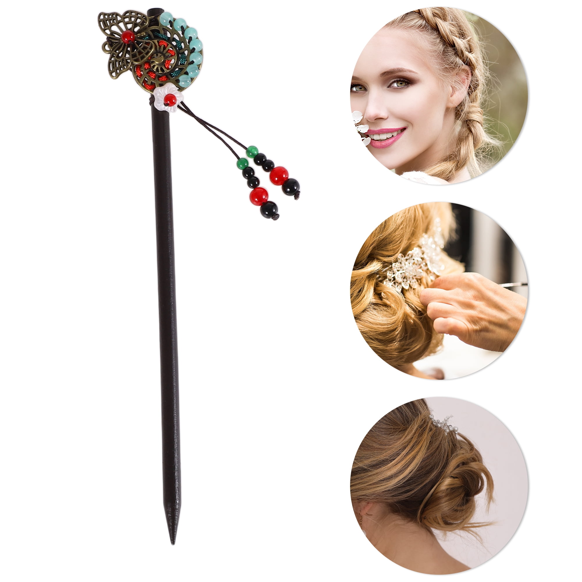 Unique Bargains Hair Stick Pin for Women 1Pc Black, Red [Flower]