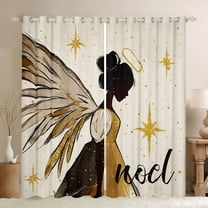 Homewish Cute Fairy Black Out Curtains for Girls Boys,Dreamy Princess Curtains Pack of 2 (42x63 Each),Bling Golden Glitter Bedroom Curtains,Microfiber Bedroom Decor
