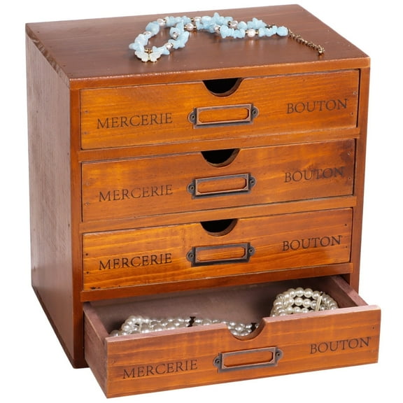 Vintage Wooden Storage Box with 4 Drawers, Home Office Desk Organizer Rustic Desk Storage Organizer, Desktop Wooden Drawer Organizer, Room Cabinet for Jewelry