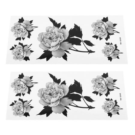 Unique Bargains 2 Sheets Floral Pattern Shoulder Leg Paper Sticker Temporary Tattoos Gray