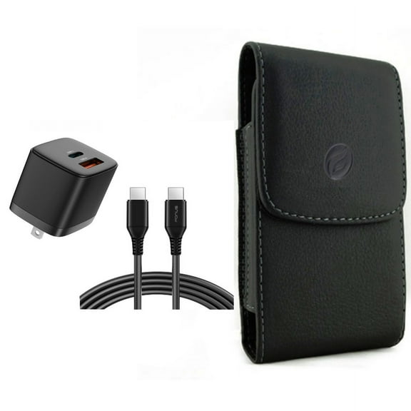 38W PD Home Charger & Case Belt Clip for iPhone 15 Pro - Fast Type-C 6ft Long Cable USB-C Power Cord and Leather Holster Cover Pouch B4J for iPhone 15 Pro (6.1")