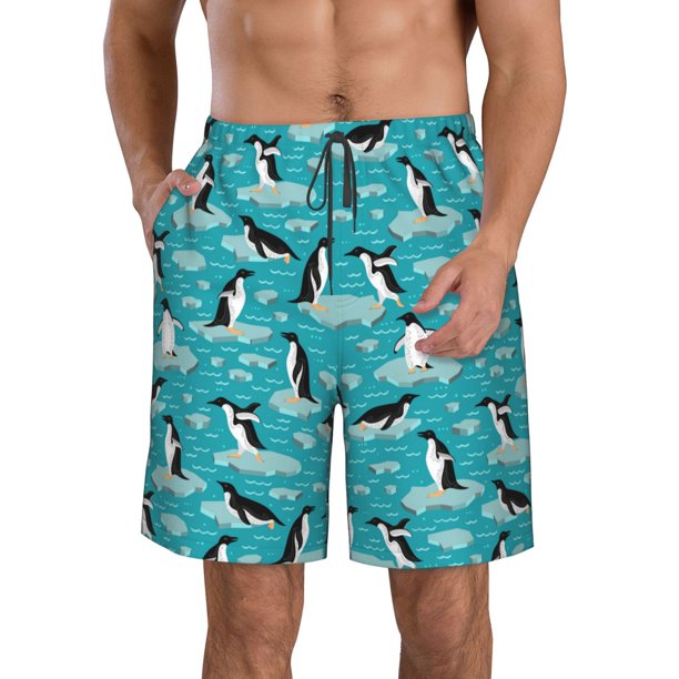 Balery Penguins On The Ice In The Sea Traje de Baño Estilo Hawaiano para Hombre, Shorts de Secado Rápido con Bolsillos-Medium