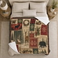 thumbnail image 5 of Rustic Winter Patchwork Scene, Cozy Lodge Wildlife Illustration Style for Cabin Lovers, Moose Bear Cabin Theme and Housewarming Gift, Warm Flannel Blanket for Living Room Cabin, Home Decor, 5 of 9