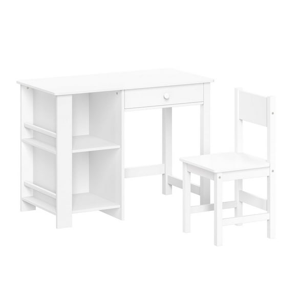 Ensemble bureau et chaise pour enfants avec étagères et porte-livres — Blanc