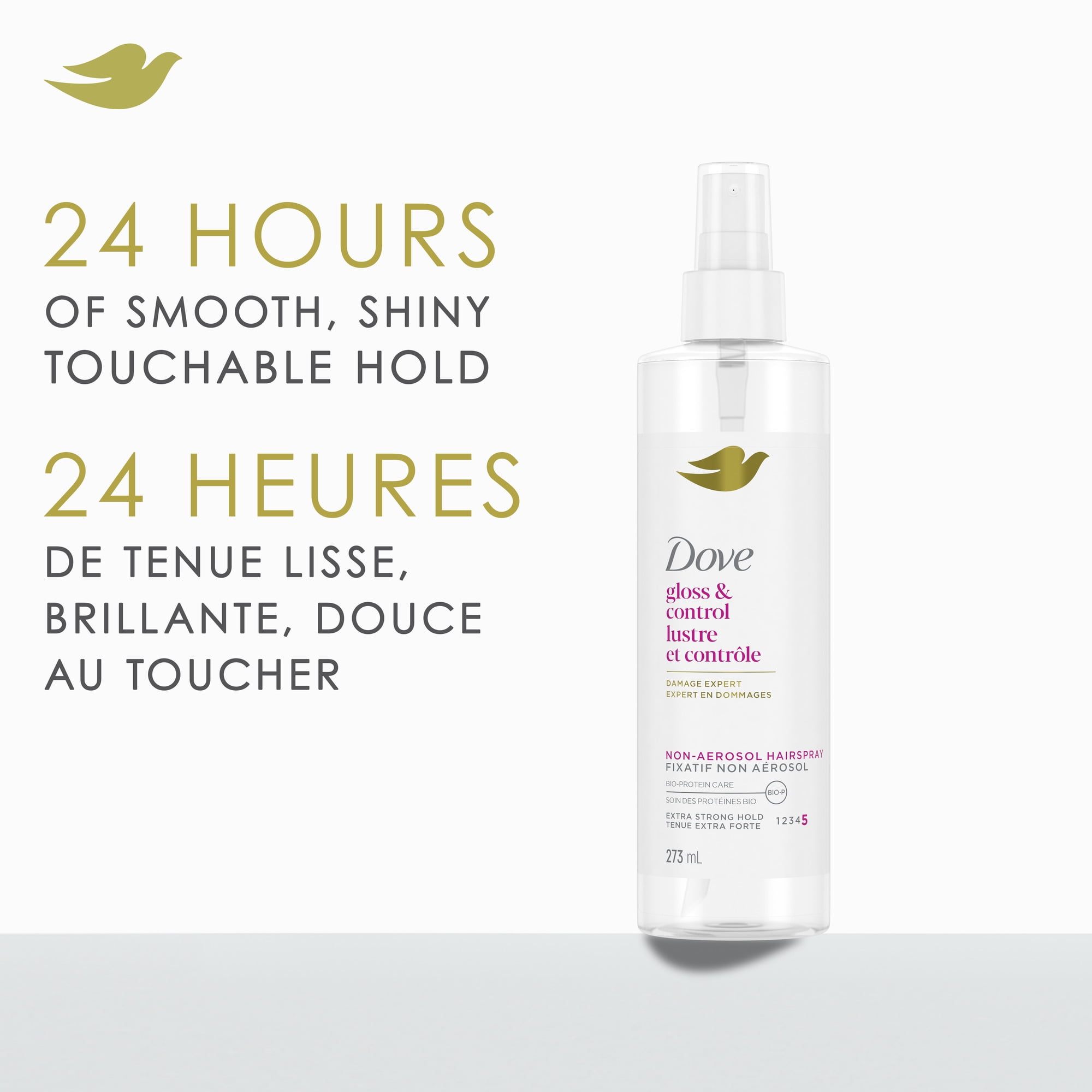 Dove Non-Aerosol Hairspray for Extra Strong Hold Hairspray Gloss & Control Protects Against Damp or Humid Conditions 273mL, 273 ML