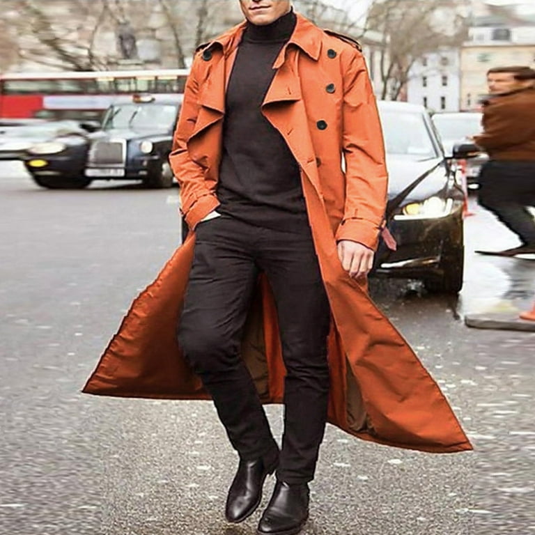 JUNEYUNG Plus Size Mens Trench Coat Winter Slim Stylish Trench Casual Double Breasted Lapel Long Sleeve Solid Belted Work Holiday Small Rain Mens Rain Jacket Gifts for Men Sale Clearance Walmart