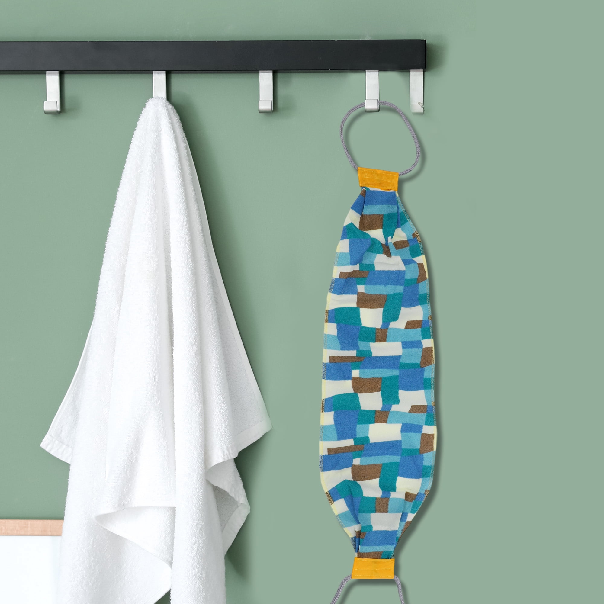 Unique Bargains Plaid Body Scrub Towel Exfoliating Towel Green Blue