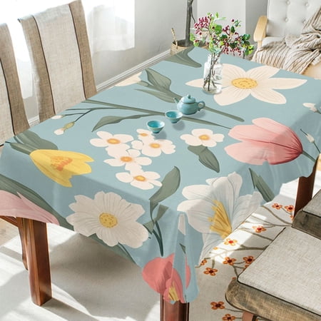 BZSMCE Square Tablecloth Spring Flowers Blue Background Pattern Pattern Tableclothes