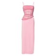 thumbnail image 3 of Two Piece for Women - Summer Vacation Outfits Sleeveless Asymmetrical Mesh Tank Crop Top Maxi Long Skirts Pink S, 3 of 8