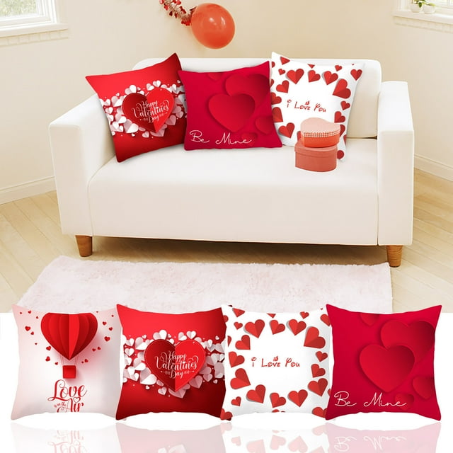 TIMIFIS Valentines Pillow Covers 18x18 Inches 4PCValentines Decorations Series Cushion Cover Case Pillow Custom Zippered Square Pillowcase
