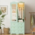thumbnail image 4 of Cyehnenx Armoire Wardrobe Closet, 69.5" H Wood Bedroom Armoires Cabinet with Mirror Door and 3 Drawers, Clothing Storage Cabinet with Hanging Rod & Sensor Light for Bedroom, Green (2 Set), 4 of 8