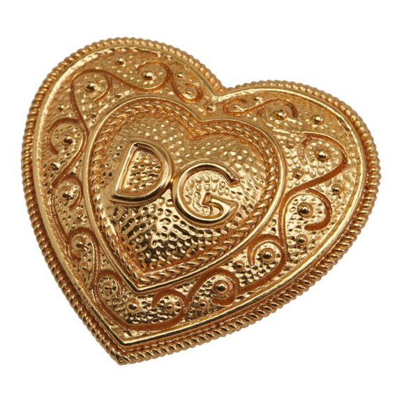 Pre-Owned Dolce & Gabbana DG logo heart motif brooch, gold plated, for women. (Good)