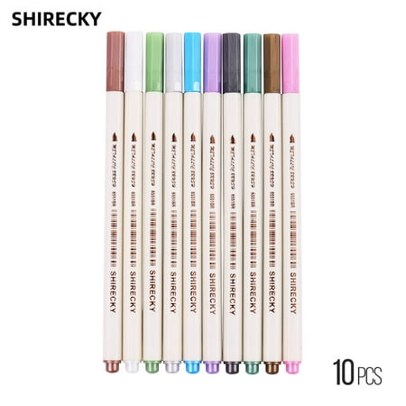 SHIRECKY 6551BR Metallic Gel Pen Set Colored Ink Water Chalk Fine Watercolor Marker Pens for Scrapbooking DIY Album Painting School Office Stationary Supplies Set of 10 Assorted