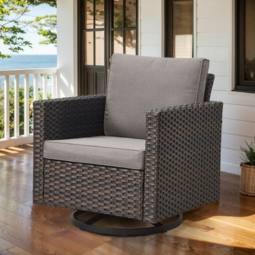 GYmojoy 1-Piece Outdoor Swivel Glider Chair, Patio Swivel Rocking Lounge Chair with Gray Cushions