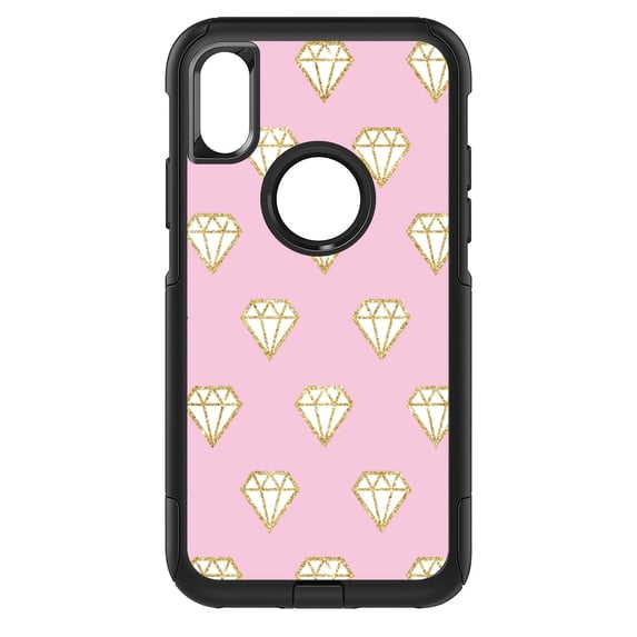 DistinctInk Custom SKIN / DECAL compatible with OtterBox Commuter for iPhone X / XS (5.8" Screen) - Pink & Gold Print - Diamond Pattern