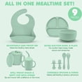 thumbnail image 2 of Sili Monster Baby Silicone Feeding Set with Sippy Cup Suction Plate Bowl Utensils Cup (Sage Green), 2 of 7