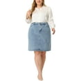 thumbnail image 2 of Agnes Orinda Women's Plus Size Denim Skirt Slash Pocket Elastic Waist Back Flared Vent Jeans Skirts 2X Grey Blue, 2 of 5