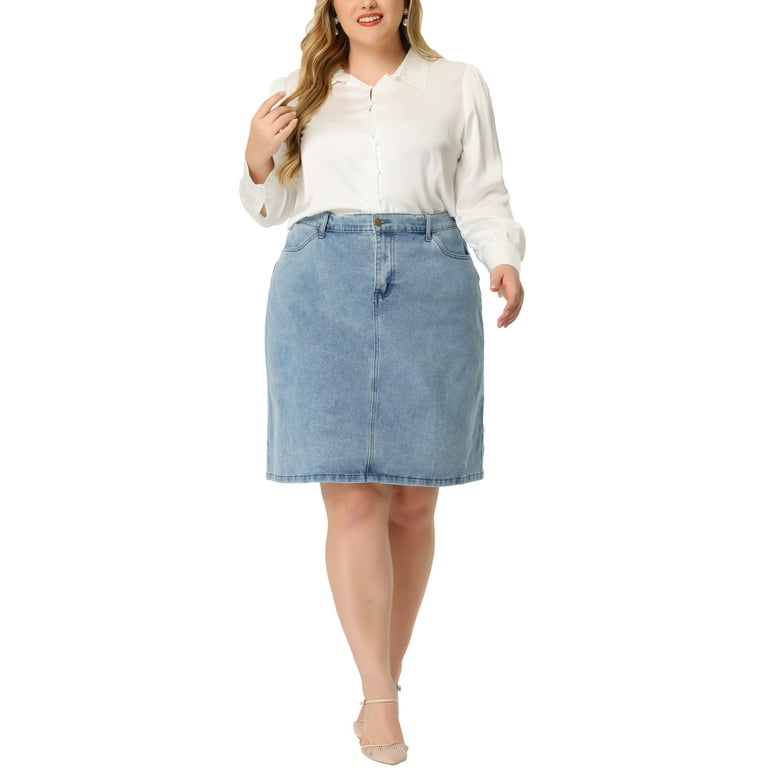 Plus size denim 2025 skirt with elastic waist