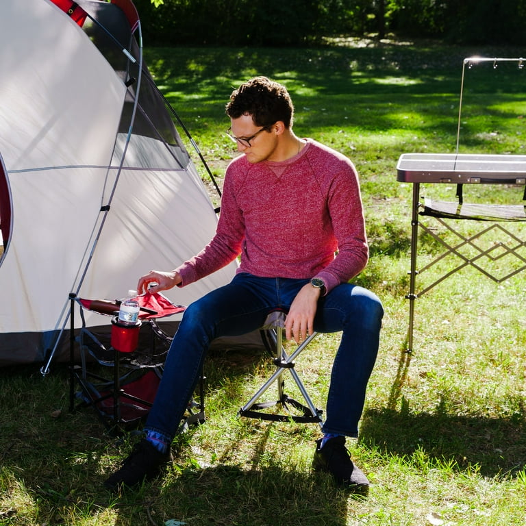 Ozark Trail Tripod Camp Stool with Carry Strap, Polyester, Red, 2 Pounds