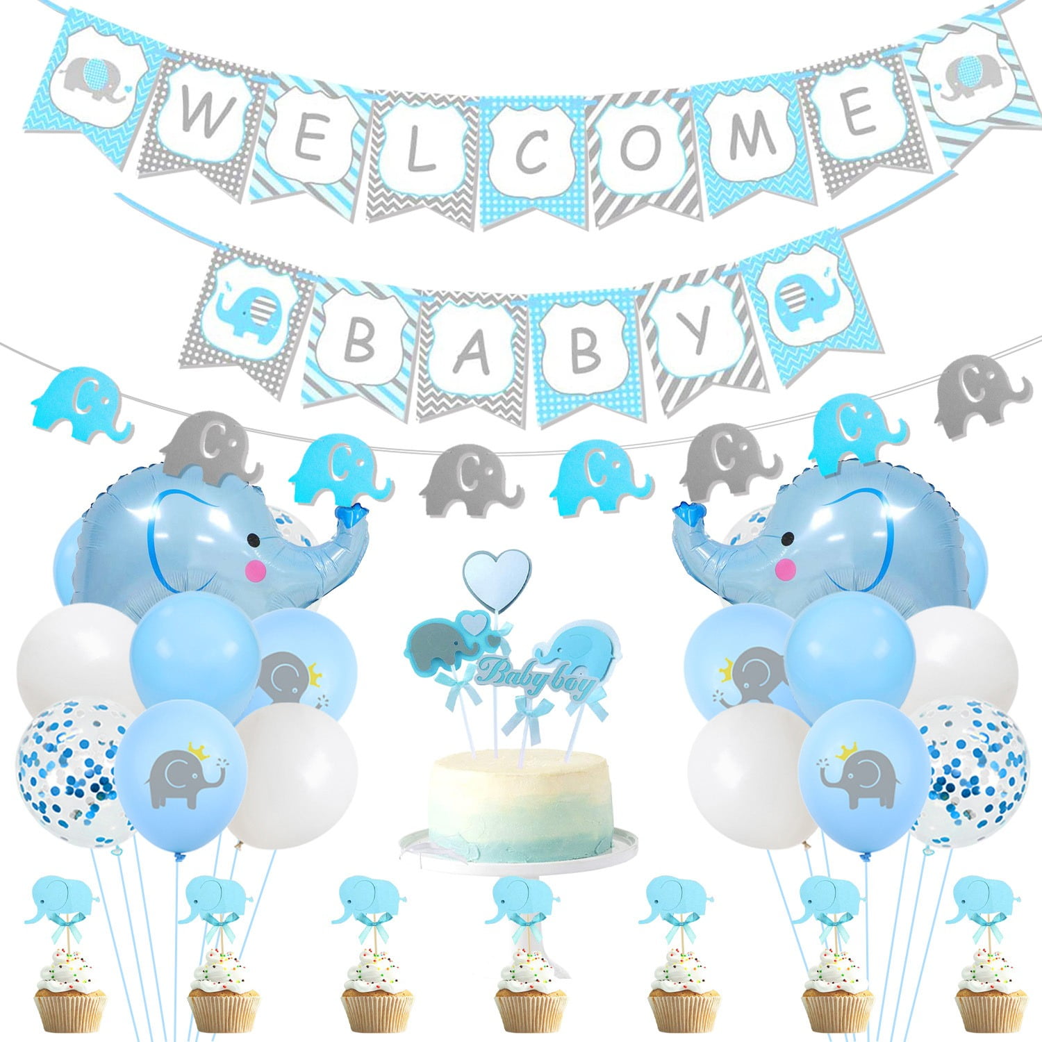 Elephant Boys Baby Shower Decorations, Include Baby Elephant