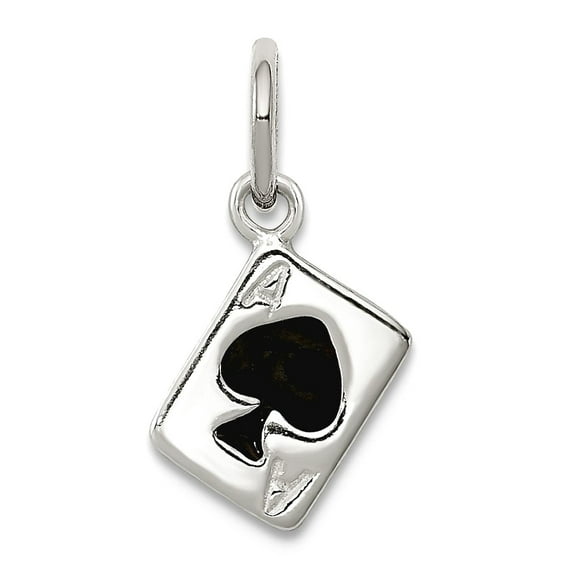925 Sterling Silver Solid Polished Enameled Ace Of Spades Card Charm 15x6mm Wide Pendant Necklace for Women