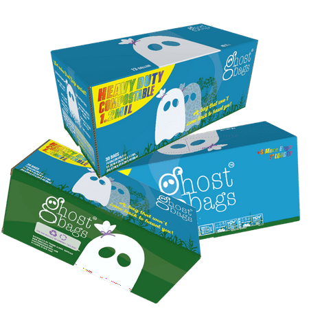 Ghost Bags Compostable Heavy Duty 1.2MIL Drawstring Waste, Trash, & Compost Bags 13 Gallon Clear / White 49.2 Liter 30 Count Sustainable Trash Bags, Compostable Trash Bags
