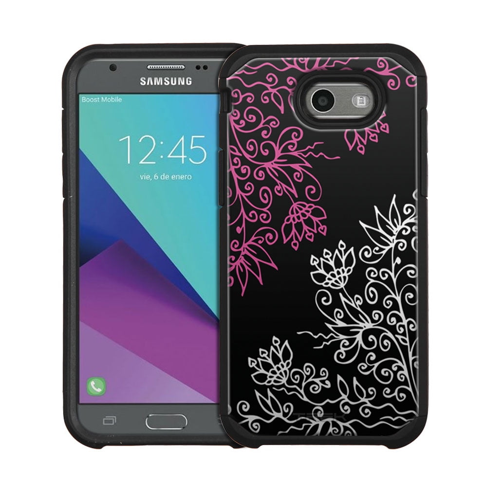 Samsung Galaxy Amp Prime 2 Hybrid Slim Case - Pink White Floral on