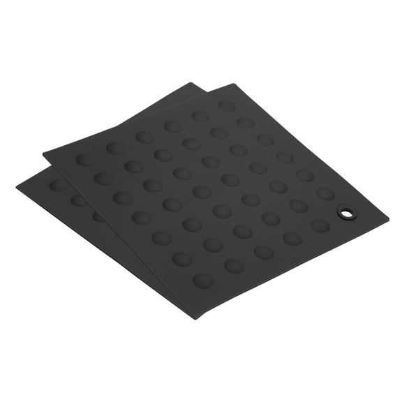 Unique Bargains Silicone Trivet Mats 2pcs Square Dots Hot Pan Pads Heat Resistant Dish Drying Mat for Kitchen Counter Table Black