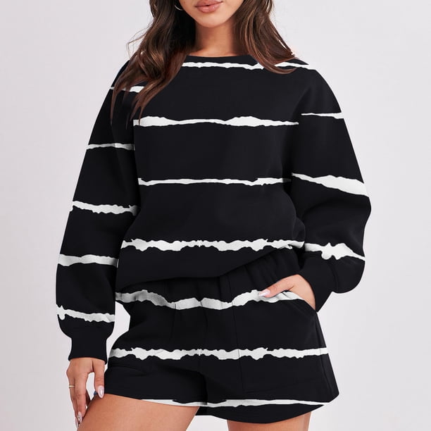 Puntoco moda mujer cuello redondo estampado Blusa de manga larga + bolsillos sueltos pantalones bolsillos Bandgae conjuntos liquidación Puntoco Puntoco-1413