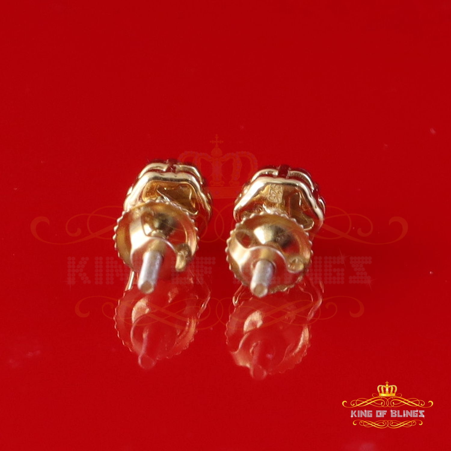 King of Bling's 925 Silver Yellow 0.25ct VVS D Pink Moissanite Floral Men's/Womens Stud Earrings