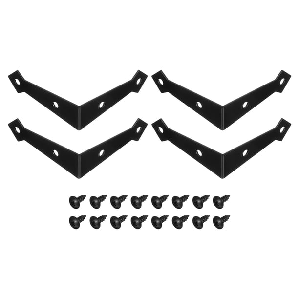 Uxcell 4 Paquete de Soportes de Esquina Decorativos, 2.9" x 2.9" x 0.8" Soporte en L de Metal Protector de Esquina con Tornillo para Muebles Caja de Madera Baúl, Negro